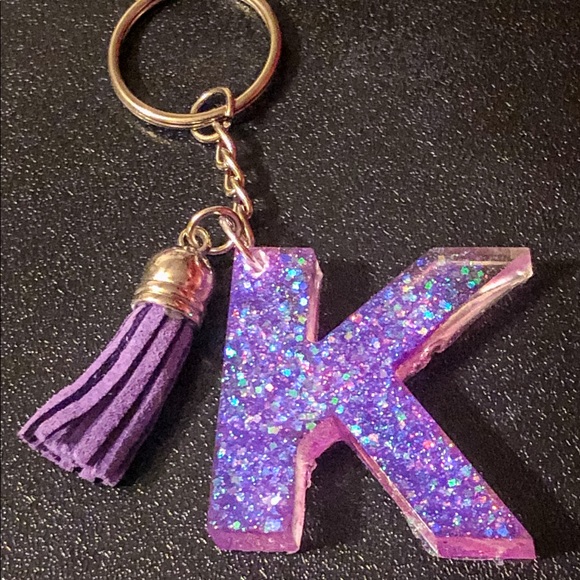 handmade accessories purple glitter resin letter keychain poshmark